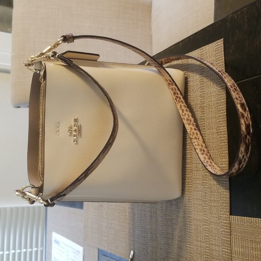 Coach Cream Crossbody Bag with Leopard Strap